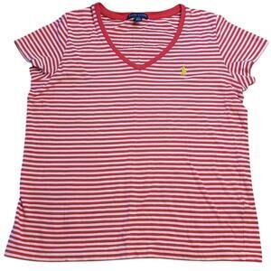 Ralph Lauren Red Stripe V-Neck T-Shirt Women’s M Valentine's Day Spring Picnic